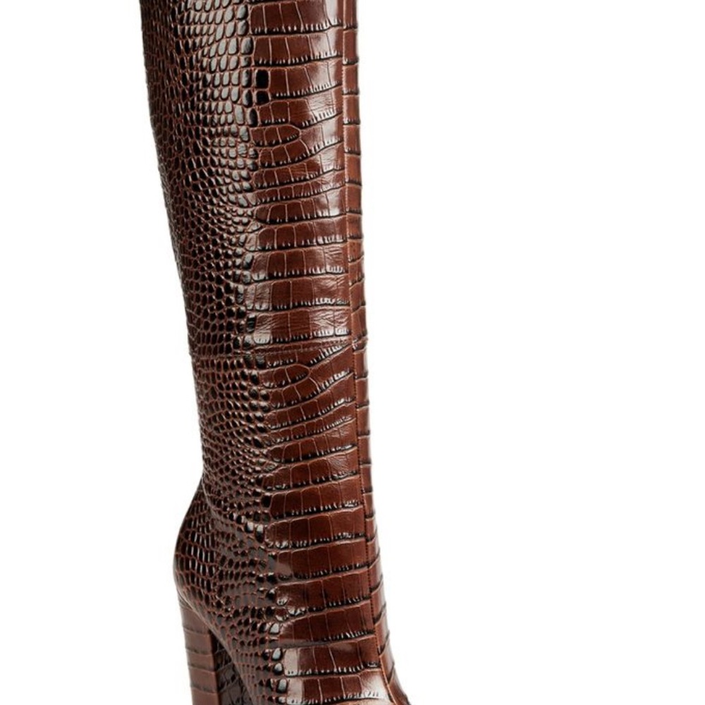 Aldo Brown Croc-Patterned Heeled Boots